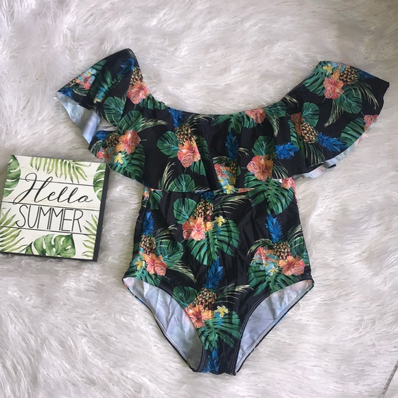 Other - Off the Shoulder Tropical Swimsuit